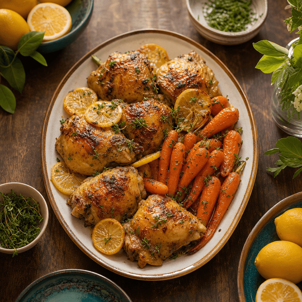 Pollo Asado al Limón con Zanahorias Glaseadas con Miel